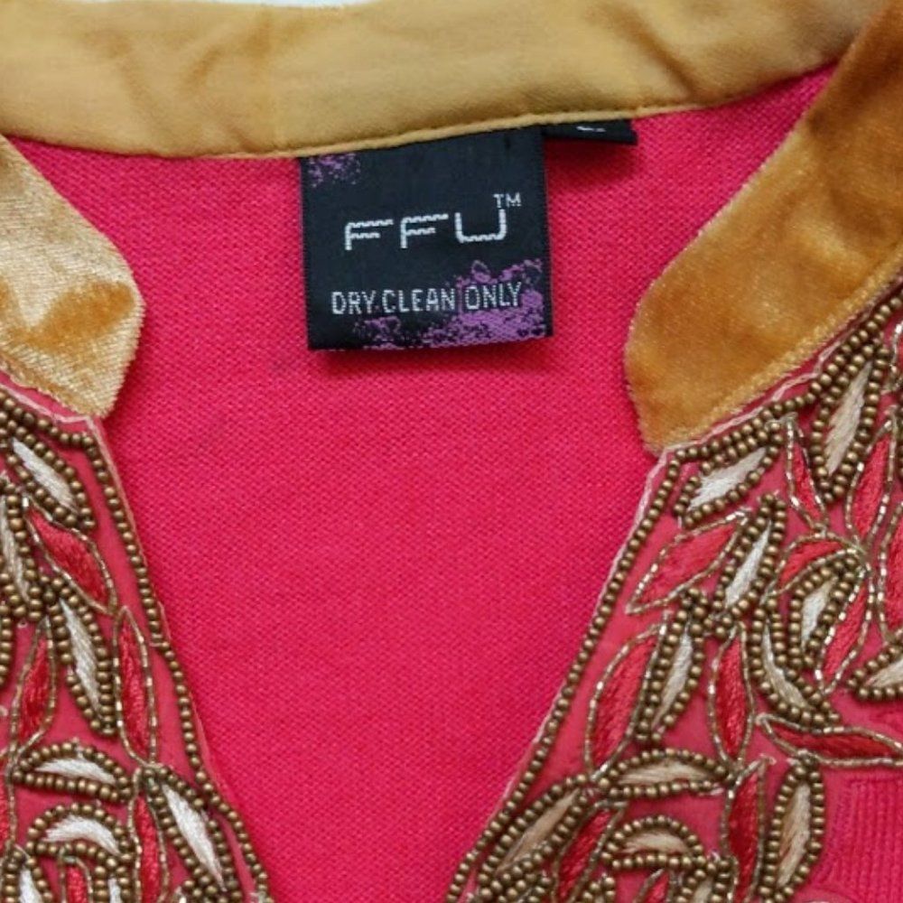 FFU Tunic Knit Dress Velvet Beading Kurta Formal South Asian India Embroidered - Picture 10 of 10